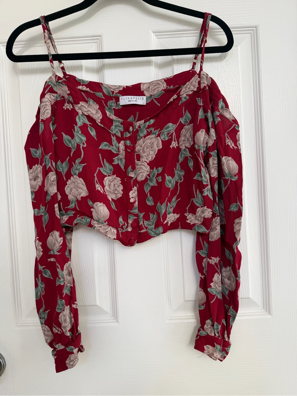 Flynn Skye Crimson Rose Off-Shoulder Crop Blouse